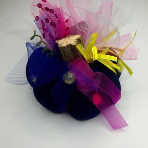 Handmade navy/polka dot pumpkin.